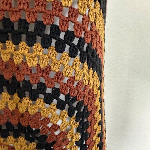 ZARA Womens Crochet Knit Dress Size Small Brown Black Midi Granny Chic - Picture 5 of 9